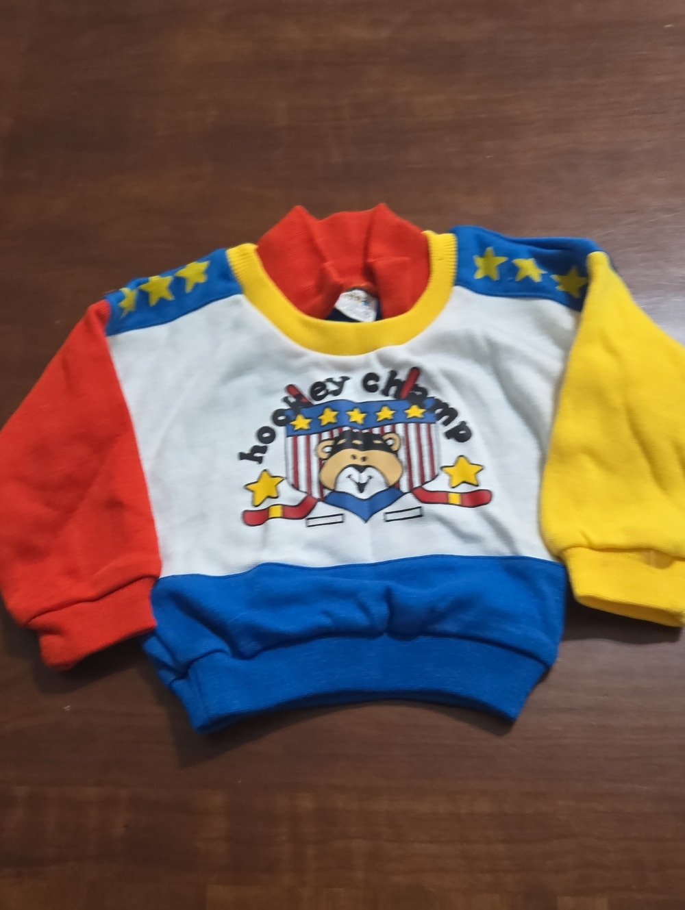 Vintage Kids Colorblock 'Hockey Champ' Pullover Sweatshirt - Blue/Red/Yellow
